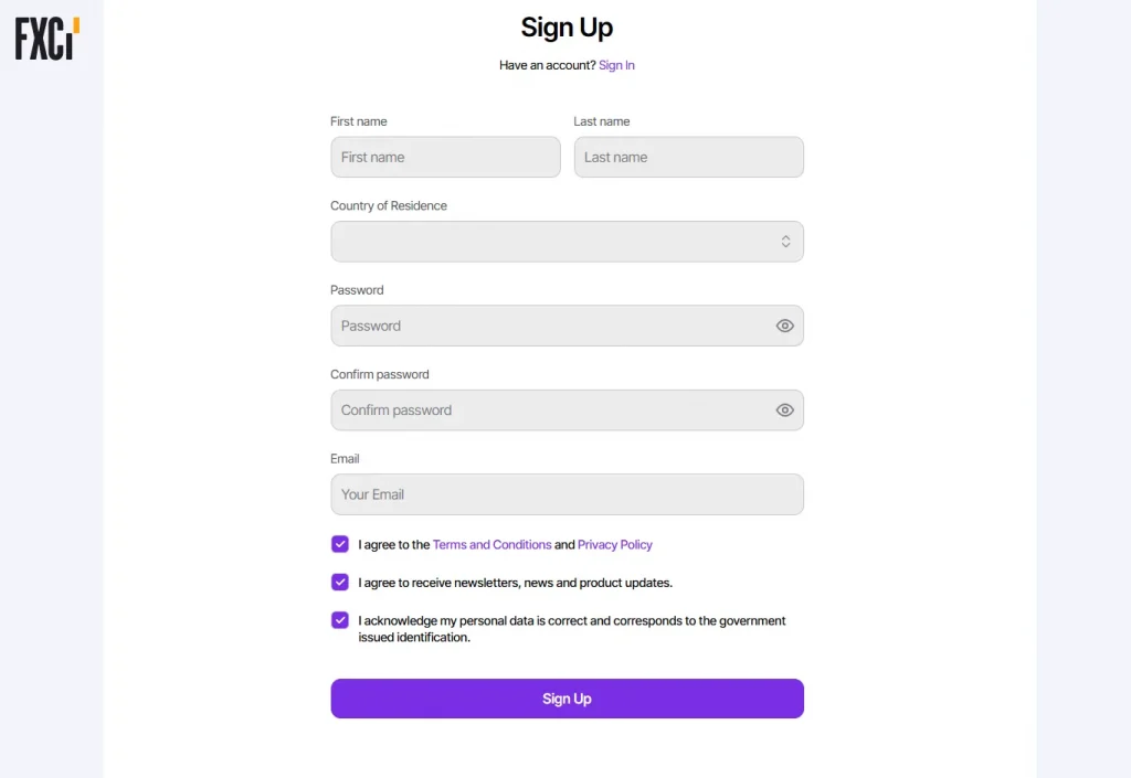 FXCI sign up
